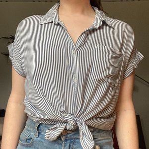 Cosmic Blue Love striped button up pocket shirt